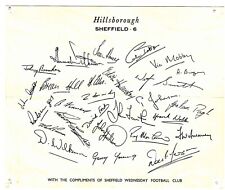 Printed Autograph Sheet - Sheffield Wednesday 1960's