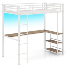 Loft Bed Single Platform Bed Metal High Sleeper Bed-White
