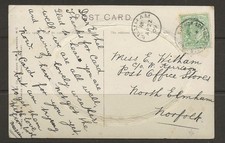 d20 GB RAILWAY 1909 PPC pmk small s.r. NORWICH SORTING TENDER *