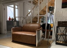 Aviator 2 Seater Sofa Brown REAL Top Grain Vintage Leather Ex-display Condition