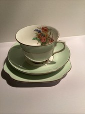 Stunning Trio Colclough Bone China Tea Cup Saucer and Cake Plate Floral Design