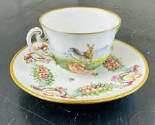 1800s Antique Italian Naples Capodimonte Porcelain Tea Cup & Saucer Cherub