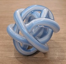 GLASS HAND BLOWN BLUE & WHITE SWIRL KNOT SCULPTURE FREE FORM SWIRL ORNAMENT