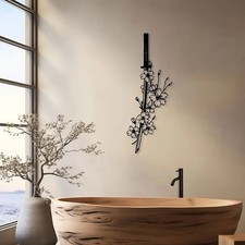 Japanese Samurai Metal Wall Art Cherry Blossom Moon Home Decor 40 x 15 cm Black