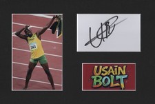 Usain Bolt Hand Signed Mount A4 Autograph Inc COA Gold Medalist Runner