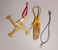 St. Brigid's Cross. Spiral Goddess Necklace. Corn Dolly. 3 Fertility Items.