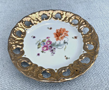 Vintage Floral Porcelain Ribbon  Plate with Pierced Golden border