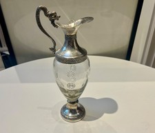 VINTAGE SILVER PLATED CRYSTAL DECANTER, WITH STOPPER, DISTILLERY BUTON, ITALIAN