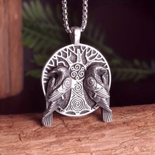 Tree Of Life Ravens Crow Pendant Necklace Norse Viking Vintage Style Gift