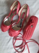 Jacques Vert Geranium Pinkish Red Peep Toe Shoes UK 5 MatchingSmall Bag Pristine