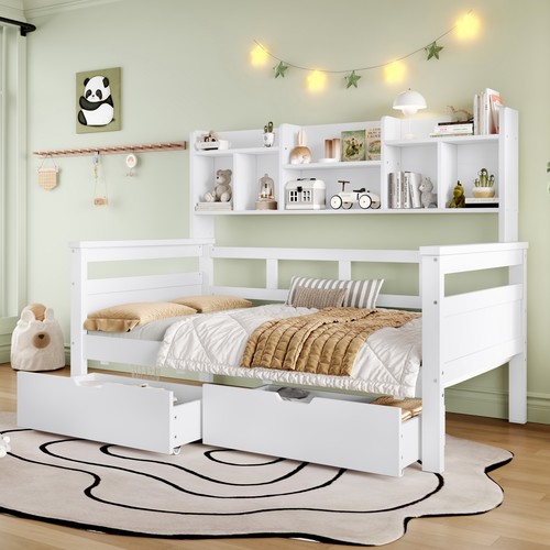 Single wood kids storage bed - wood,