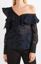 Womens navy blue lace one shoulder guipure top by Self-Portrait, size 10