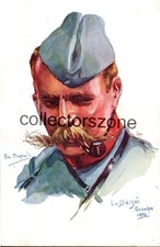 WW1 Paris Color French soldier smoking Pipe  Caricature Printed postcard