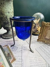 Metal Cobalt Blue Glass Votive Candle Holder or Vase