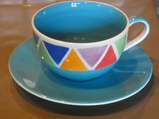 WHITTARD OF CHELSEA - HARLEQUIN BLUE - LARGE BREAKFAST CUP AND SAUCER