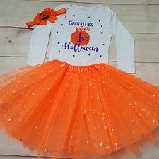 Personalised Baby Girls 1st Halloween Pumpkin Costume Tutu Outfit Gift Bodysuit 