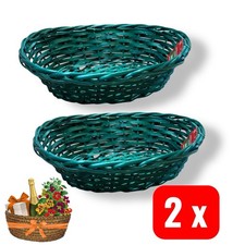 2 X Green Wicker Basket Oval Empty Gift Hamper Storage Display Craft Home Decor