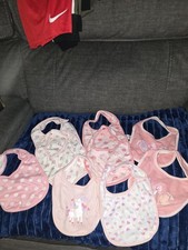 Bundle 9 Girls Pink Feeding Bibs Brand New Without Tags
