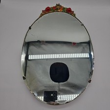 Vintage bevelled Circa 1920s Barbola mirror 40cm Tall Gold With Coloured Flowers