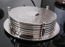 Fabulous Vintage Silver Plated Coaster Set x 6 with Holder