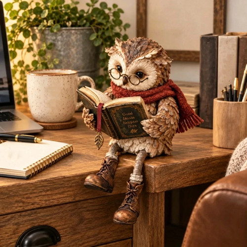 Reading owl figurine cute - owl,