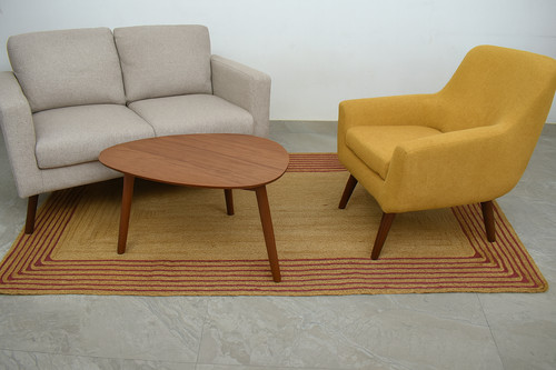 Natural beige rug - red, stripe