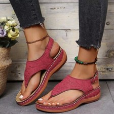 Ladies Orthopedic Sandals Casual Flat Flip Flops Womens Low Wedge Shoes Size UK