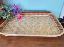 Vintage Large Rectangle Cane Bamboo Rattan Serving Lap Tray Display Tiki Boho