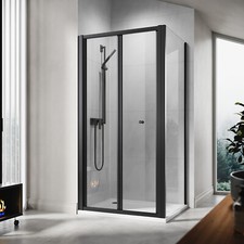 Shower Enclosure Bi Fold/Pivot Door Black Frame Wet Room Glass Cubicle Screen