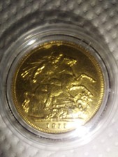 1911 George V UK Gold Full Sovereign Coin 22ct In Capsule
