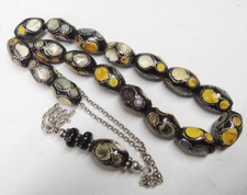 OTTOMAN SILVER ROSARY WITH PRAYER BLACK EBONY TREE AND MOTHER OF PEARL