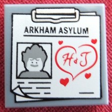 Lego Minifigure Tile 2 x 2 with Groove - Clipboard 'ARKHAM ASYLUM' Nurse Harley