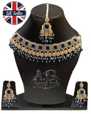 Asian Party Wear Necklace Set Peacock BLUE Colour Earring Tikka Bridal jewellery