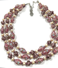 Butler and Wilson stunning necklace three strands pink glass freshwater pearls
