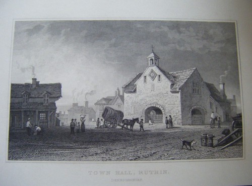 1830 antique print - town, hall