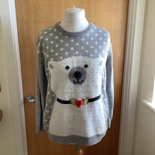 Womens fluffy Christmas jumper pullover polar bear size UK medium GOOD CONDITION