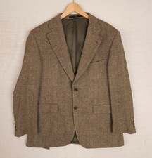 DAKS Mens Tweed Blazer Jacket 42R Brown Herringbone Pure Wool Sport Coat