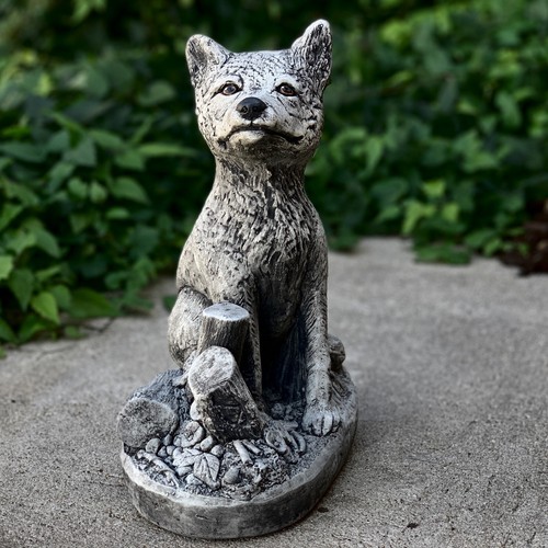 Sitting fox figurine cement - figurine,