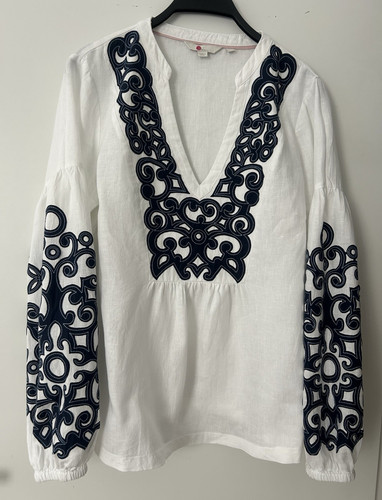 Boden bluse damen weiß blau - bluse, weiß/blau