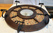 Wooden Ships Wheel style Coat Hanger - 5 Metal Hooks - Mirrored  - Wall Mounted