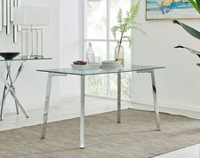 COSMO Clear Tempered Glass & Silver Chrome Leg Rectangular 4 Seater Dining Table
