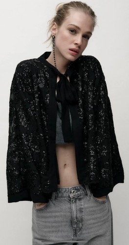 Zara sequin jacket with tie - jacket,