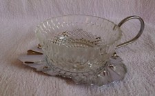 Vintage Silver Leaf, Queen Anne Glass Bowl Jam Dish with Handle 