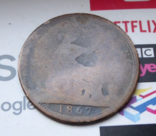 RARE 1867 PENNY BUN/YOUNG HEAD