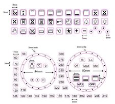 SEPARATE OVEN TEMPERATURE NUMBERS + REPLACEMENT 36 OVEN SYMBOL STICKERS DECALS.