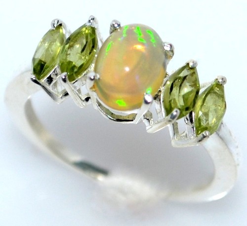 Fire opal peridot ring 925 - fire,