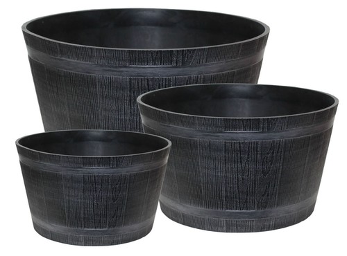 Grey wooden barrel plant pot - grey,