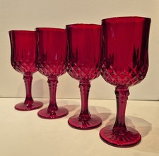 Gorgeous Set of Four Ruby Red Cristal D'Arques Longchamp Wine Glasses France x 4