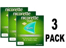 3 X Nicorette ORIGINAL Flavour Gum 2MG 210 Pieces FREE P&P ( 3 X 210 = 630)