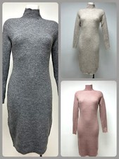 Ex Chainstore Ladies Long Sleeve Knit Jumper Dress Sizes 8 10 12 14 16 18 20